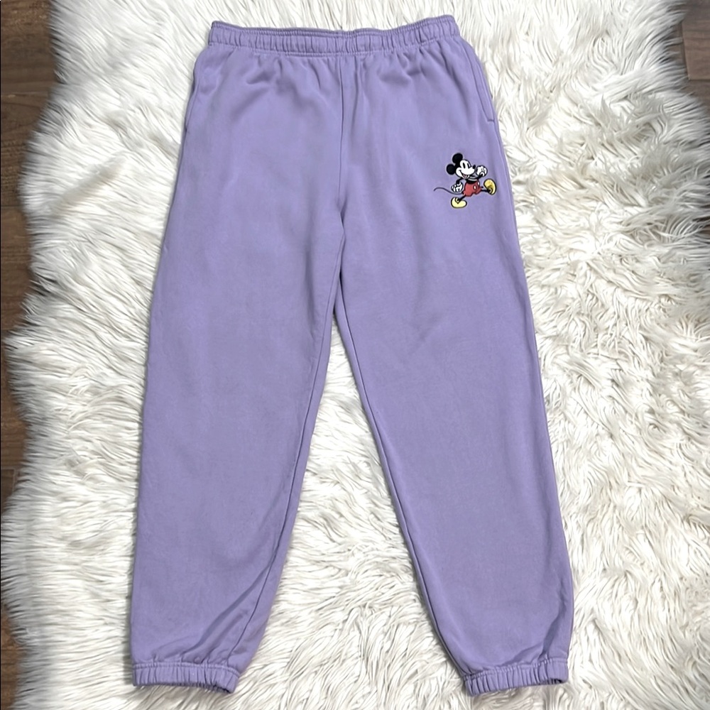 Disney Mickey Mouse Sweatpants Womens Purple/Lavender Jogger Pants Embroidered L